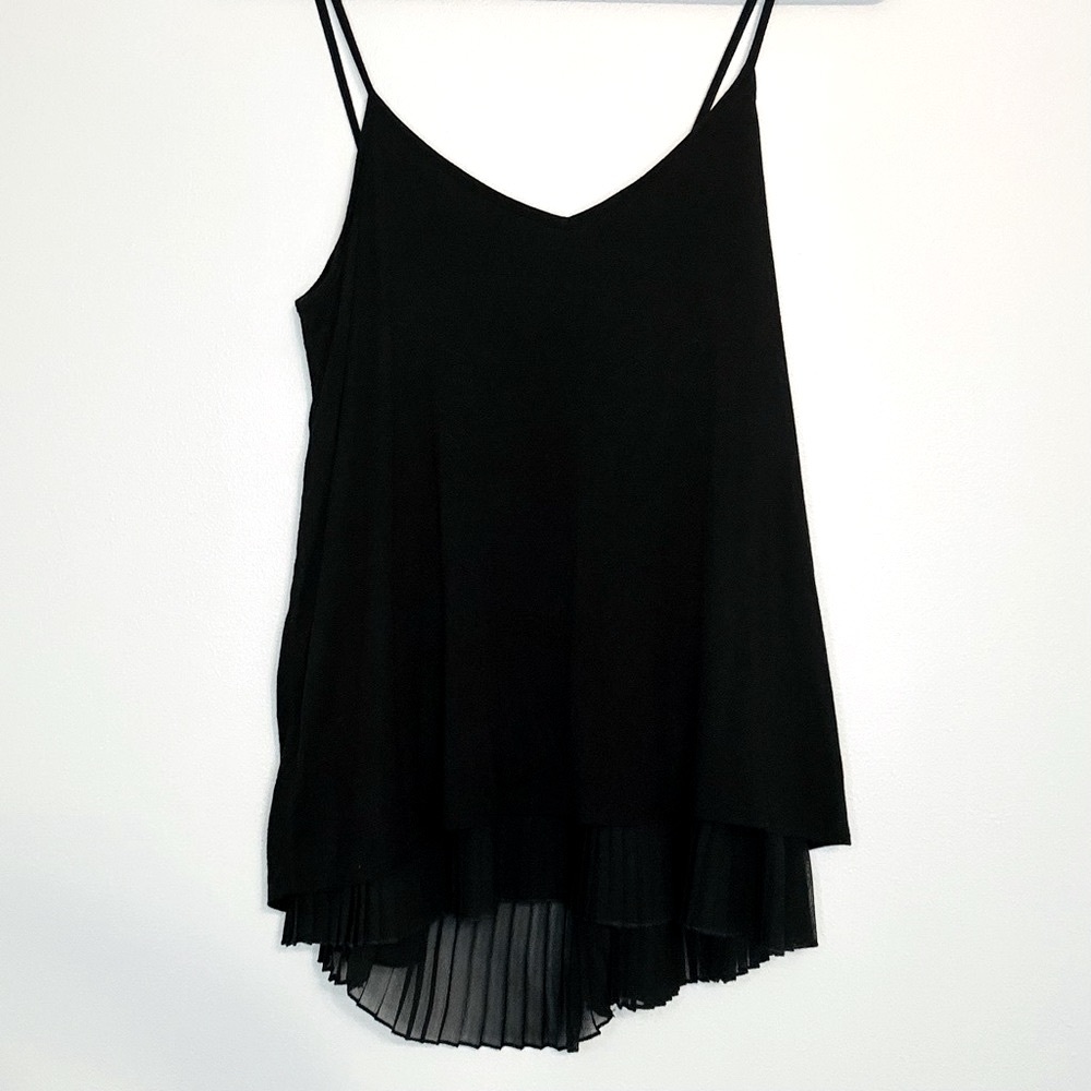 131. Anthropologie Pebble and Stone Black Layer Pleated Split Back Top